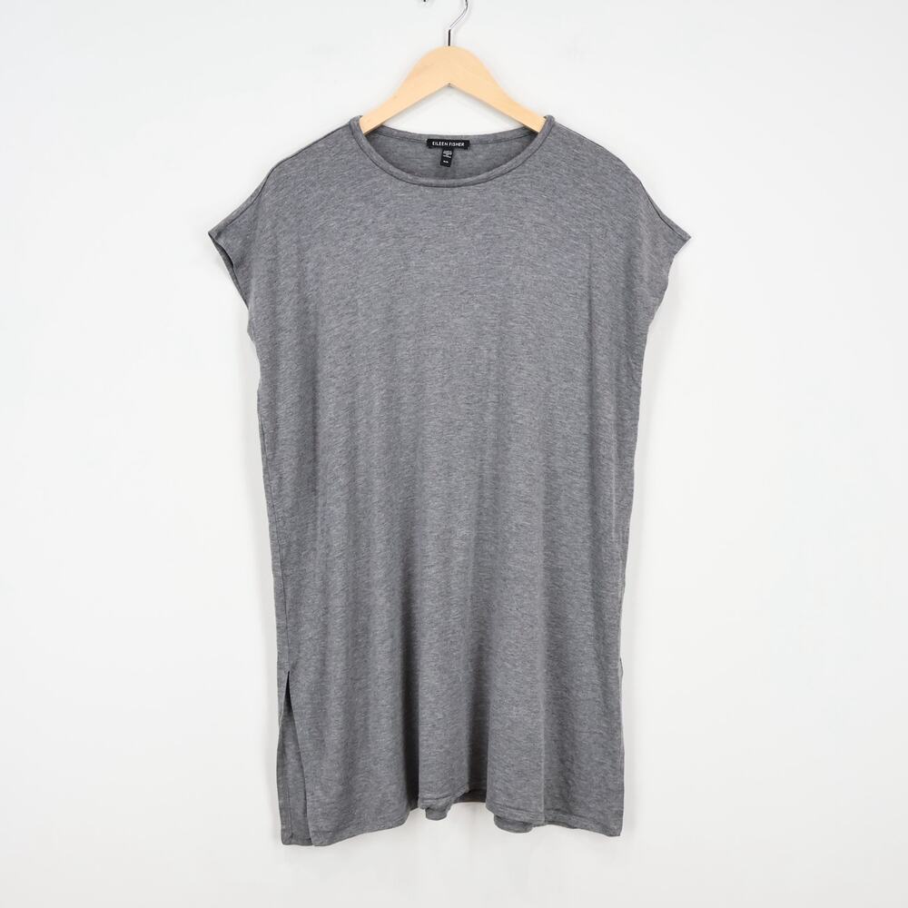 Eileen Fisher Stretch Jersey Knit Short Sleeve Knee Length Dress Gray Size M